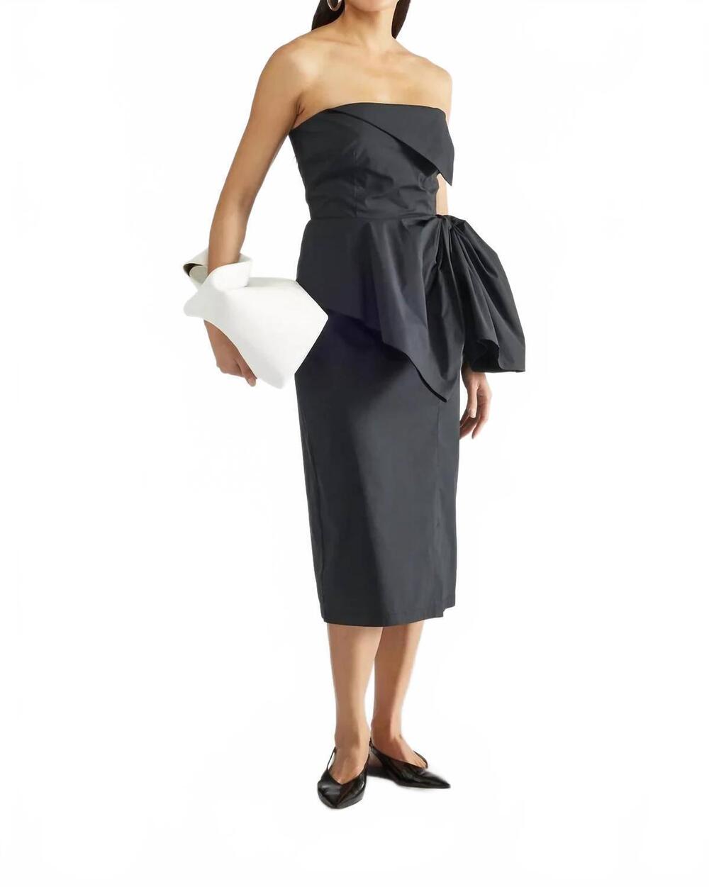 NEW LIVIANA CONTI strapless with bow midi dress in black